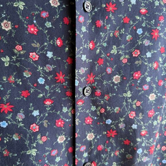 Express Fitted Men's Button-Up Shirt L 16-16½ Navy Blue Red Floral Long Sleeve - Picture 4 of 9